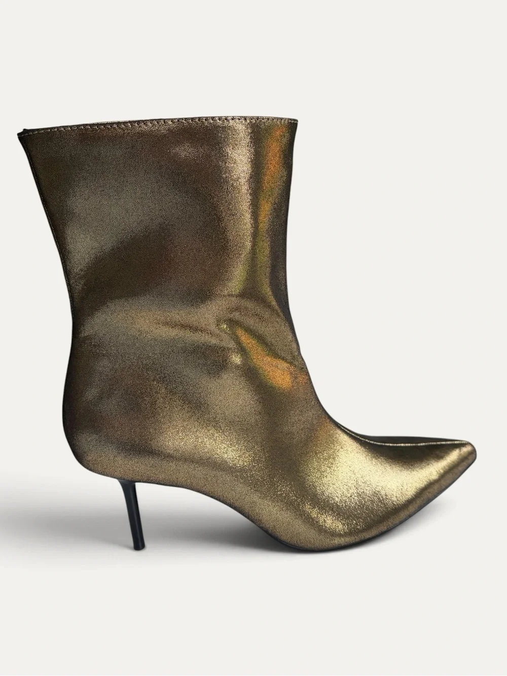ZARA Metallic Bronze Pointed Ankle Boots Booties